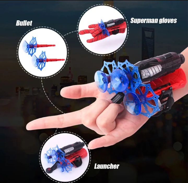 Spider Web Shooter Wrist Launcher Toy Set with Gloves & Suction Darts