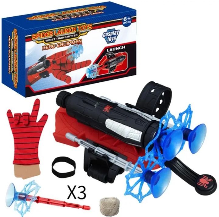 Spider Web Shooter Wrist Launcher Toy Set with Gloves & Suction Darts