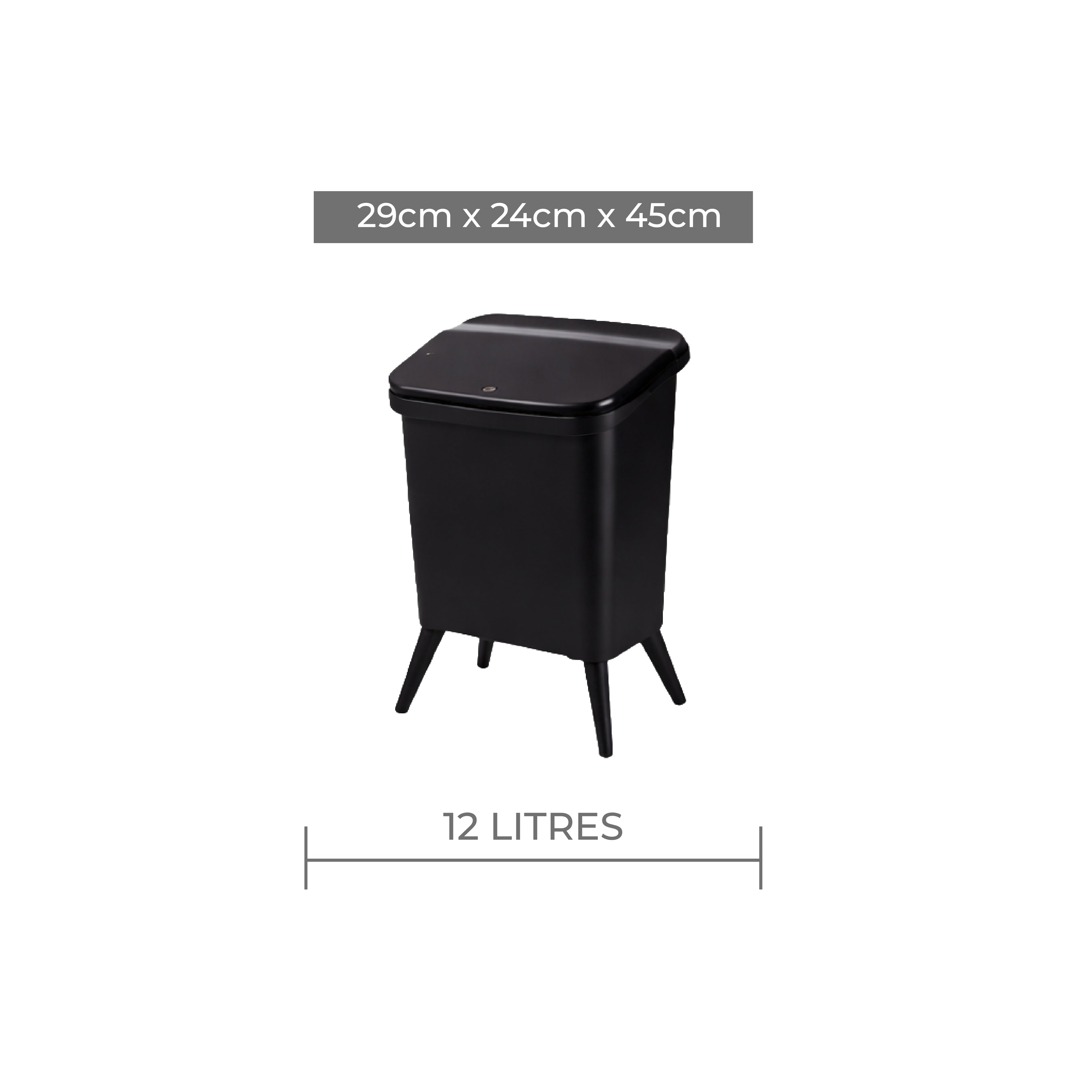 Royal Wooden Trash Bin with Lid – 12L Black