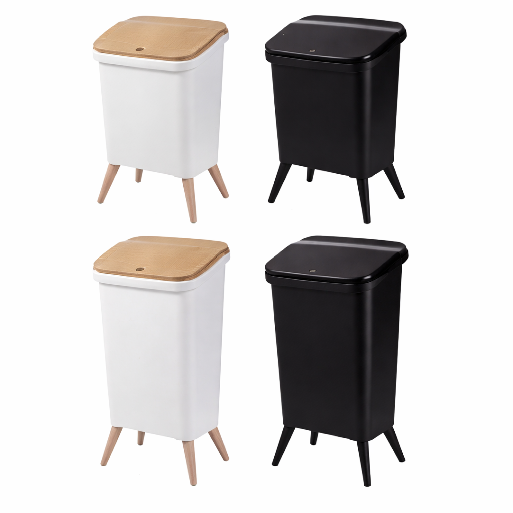 Royal Wooden Trash Bin with Lid – 12L Black