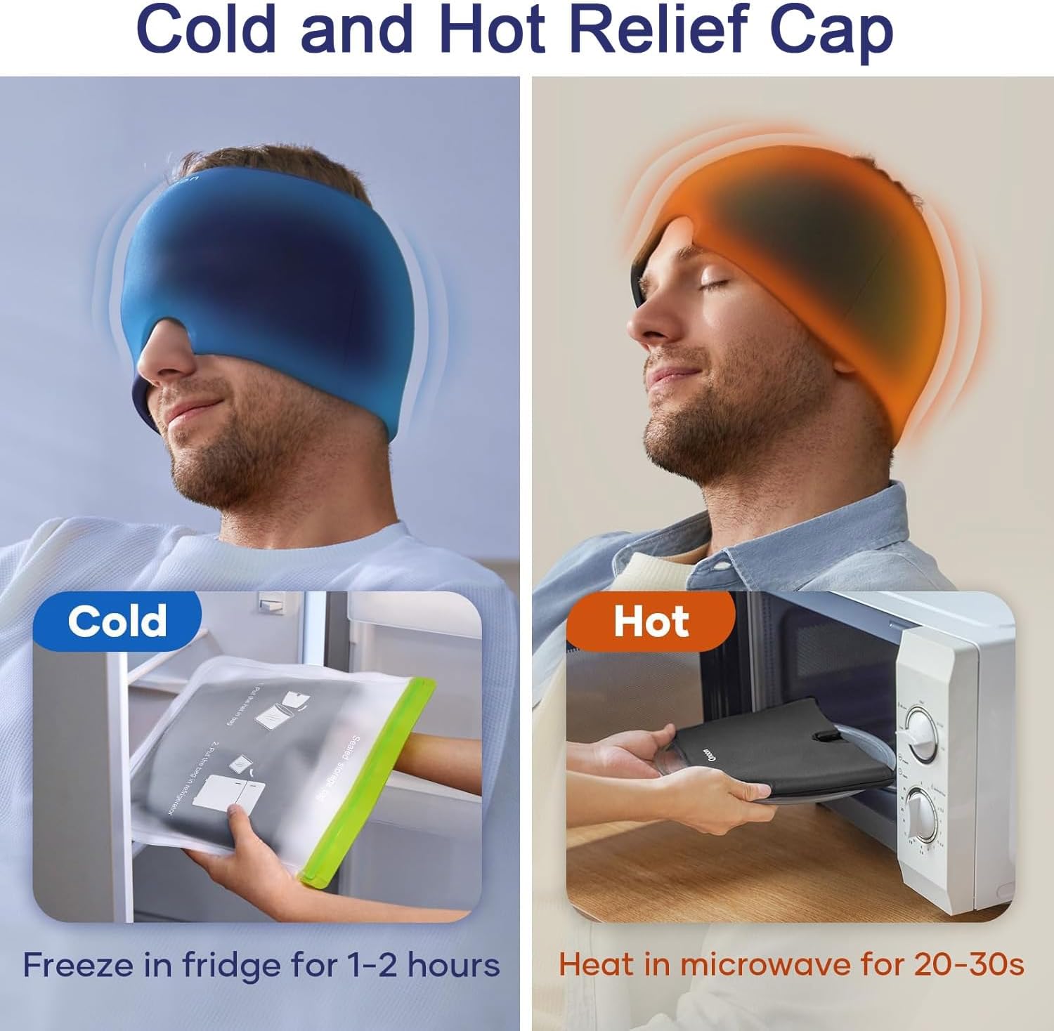 Migraine Relief Gel Cap Reusable Hot & Cold Therapy Headache Relief Hat with Storage Box (Random Color)