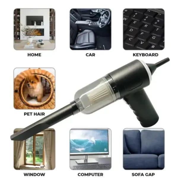 Portable 3-in-1 Car Vacuum Cleaner Wireless Handheld Vacuum, Air Blower & Inflator (Black ABS)