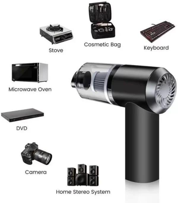 Portable 3-in-1 Car Vacuum Cleaner Wireless Handheld Vacuum, Air Blower & Inflator (Black ABS)