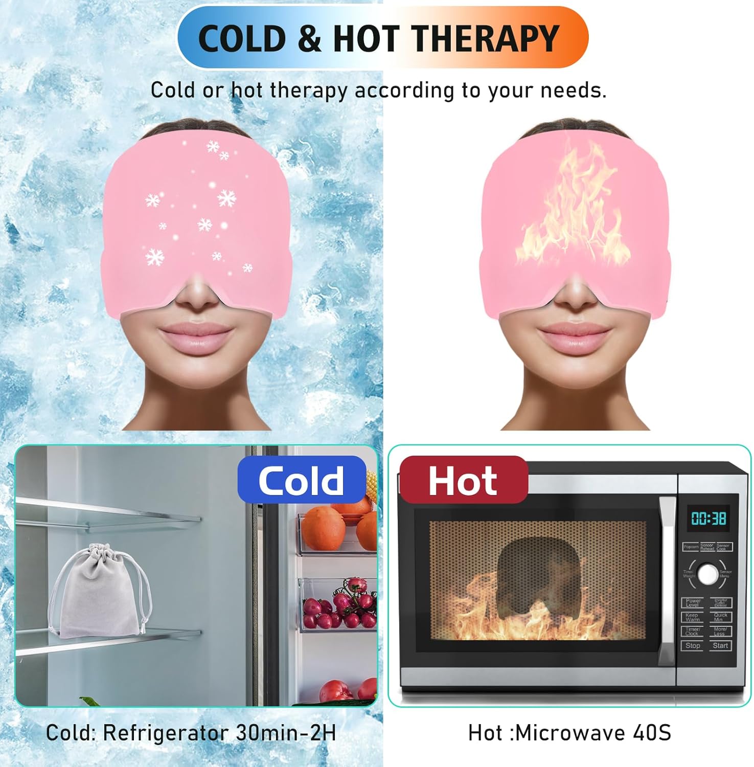 Migraine Relief Gel Cap Reusable Hot & Cold Therapy Headache Relief Hat with Storage Box (Random Color)