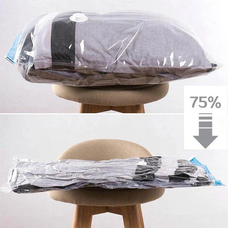 Vacuum Storage Bags with Hand Pump Reusable Compression Organizer Bags for Clothing, Blankets & Food Storage.