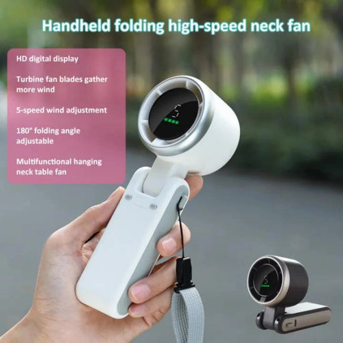 Handheld Folding Turbo Fan Portable Rechargeable Mini Fan with 5-Speed Adjustable Cooling