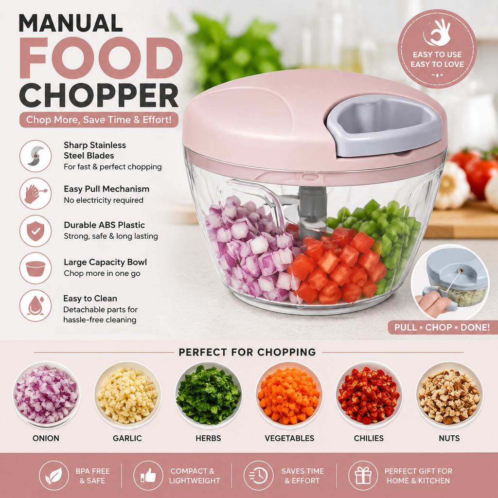 Manual Food Chopper ABS Plastic Multi-Color Vegetable & Onion Cutter