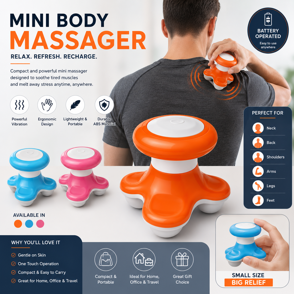 Mini Body Massager  Battery Operated Handheld Massage Device