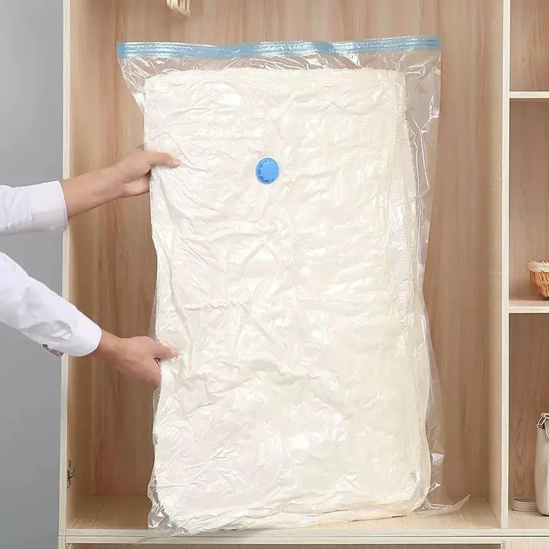 Vacuum Storage Bags with Hand Pump Reusable Compression Organizer Bags for Clothing, Blankets & Food Storage.