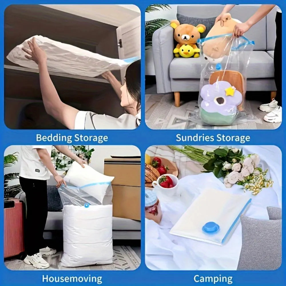 Vacuum Storage Bags with Hand Pump Reusable Compression Organizer Bags for Clothing, Blankets & Food Storage.