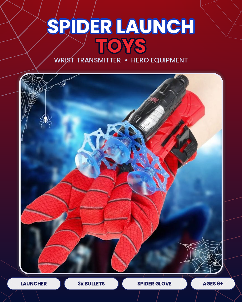 Spider Web Shooter Wrist Launcher Toy Set with Gloves & Suction Darts